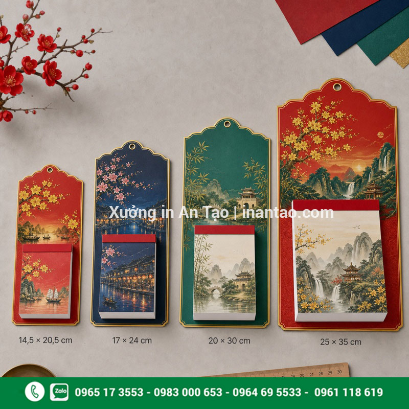 So sánh các kích thước lịch bloc phổ biến Các kích thước lịch bloc phổ biến từ 14,5 x 20,5 cm đến 25 x 35 cm