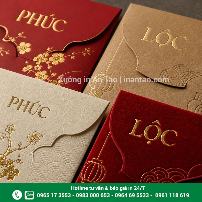 So sánh giấy mỹ thuật ép kim cho bao lì xì Chất liệu giấy và gia công in bao lì xì cao cấp