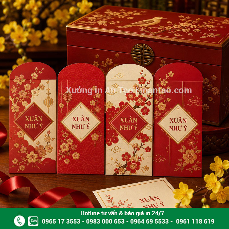 Đặt in bao lì xì Tết tại baobiantao.com Bộ in bao lì xì Tết hoàn thiện làm quà doanh nghiệp