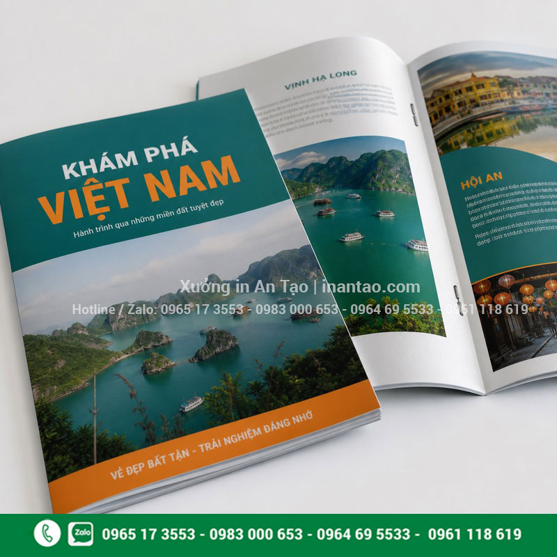 In catalogue đóng ghim giữa gọn đẹp In catalogue đóng ghim giữa với mẫu du lịch Việt Nam