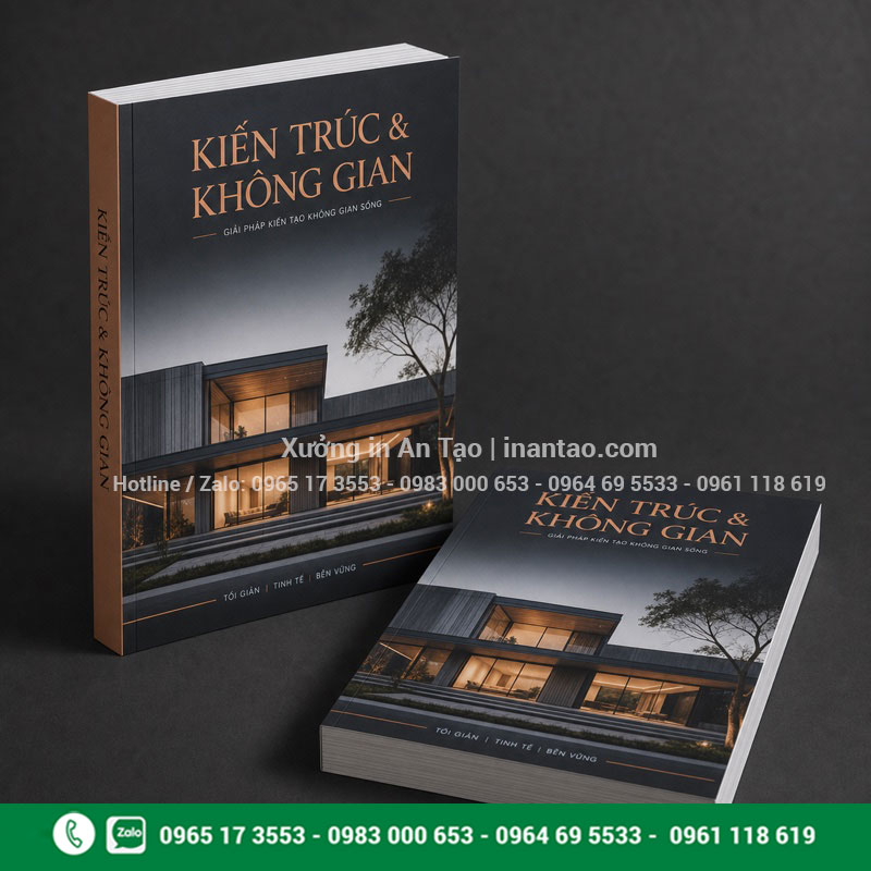 In catalogue keo gáy có sống vuông In catalogue keo gáy bìa kiến trúc cao cấp