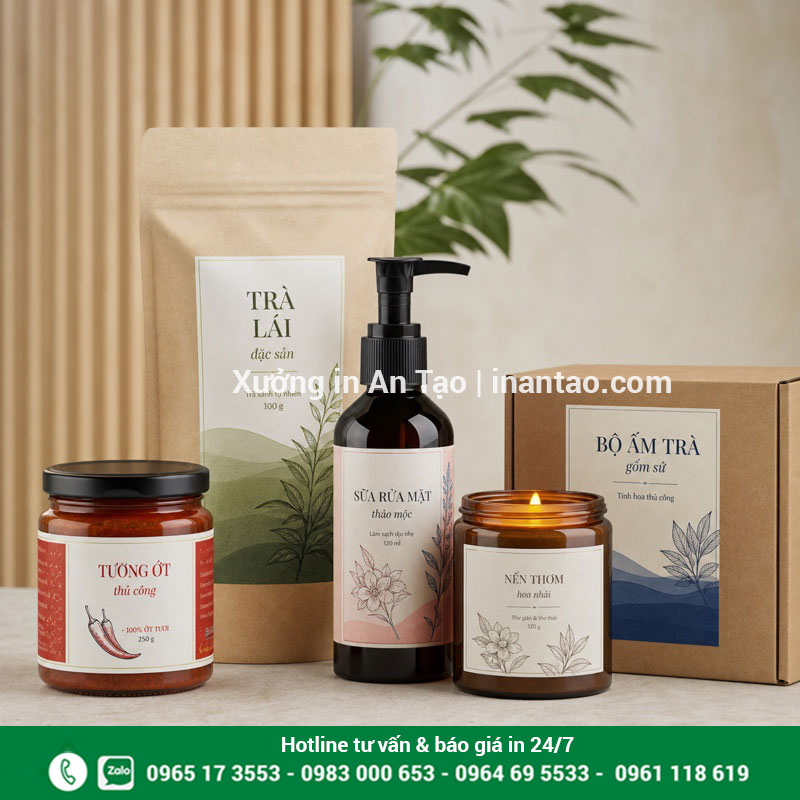 In decal tem nhãn bao bì theo yêu cầu In decal tem nhãn dán chai lọ, túi giấy và hộp sản phẩm