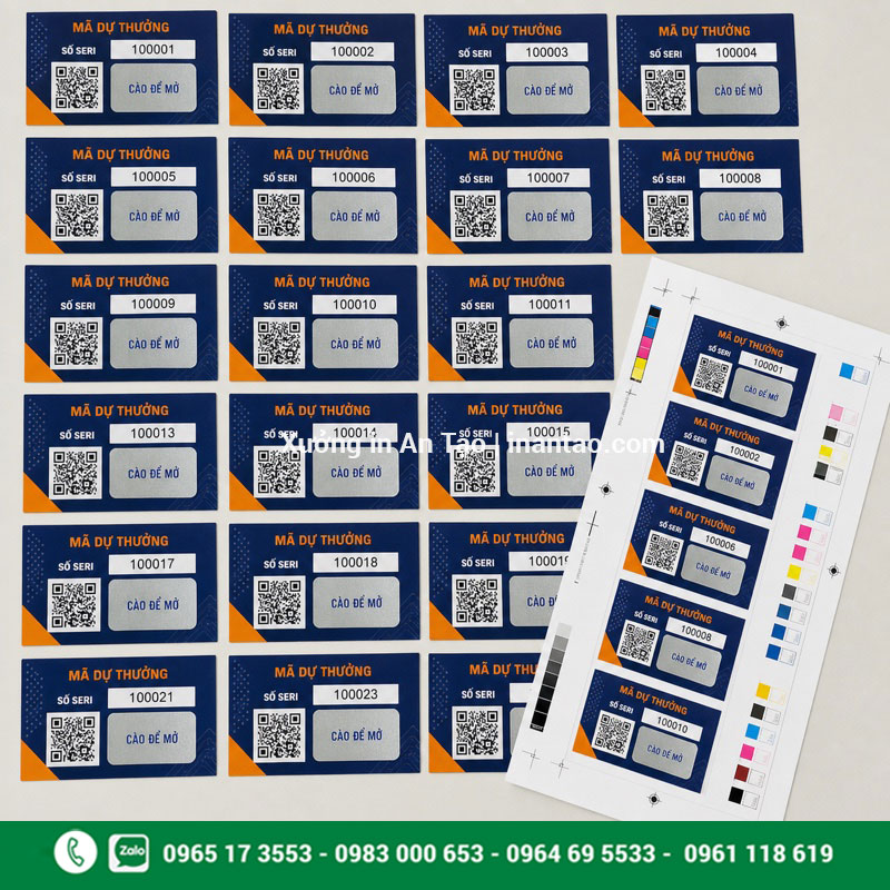 In thẻ cào dữ liệu biến đổi và số seri In thẻ cào có mã biến đổi, số seri và mã QR riêng