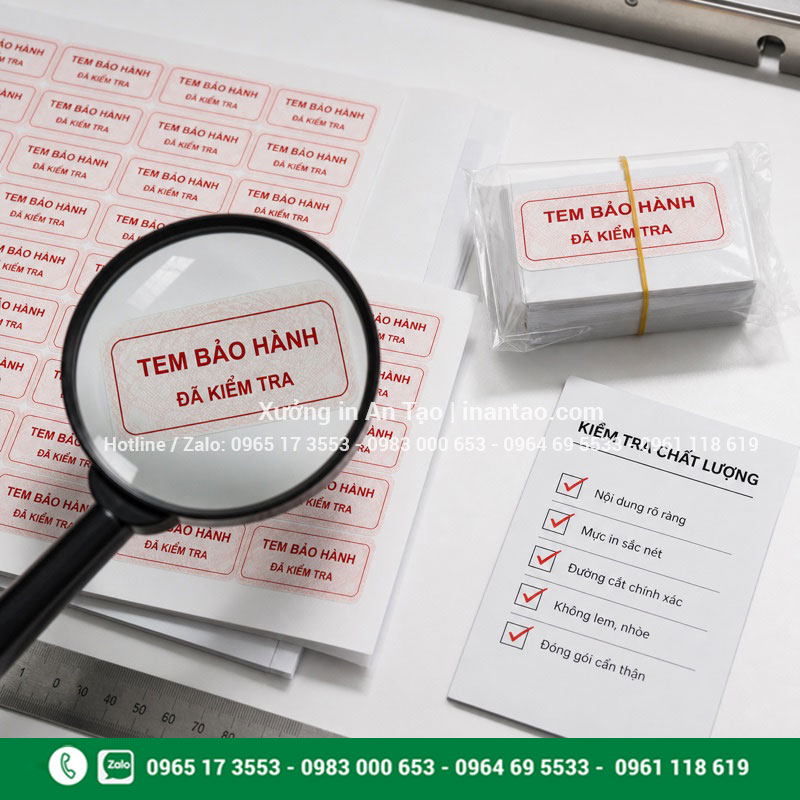 Kiểm tra chất lượng in tem bảo hành Kiểm tra tem bảo hành chất lượng cao trước khi đóng gói