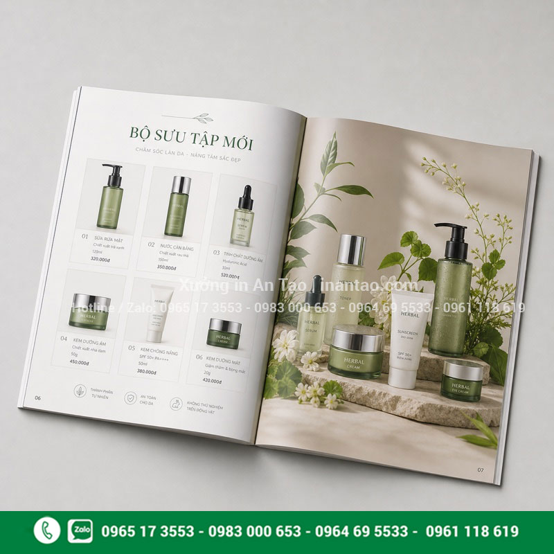 Mẫu in catalogue mở trang sắc nét Mẫu in catalogue mở trang giới thiệu bộ sưu tập mỹ phẩm