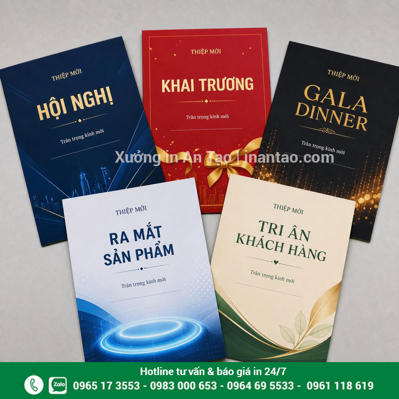 Các mẫu thiệp mời event theo từng loại chương trình Năm mẫu thiệp mời event cho hội nghị khai trương gala và tri ân