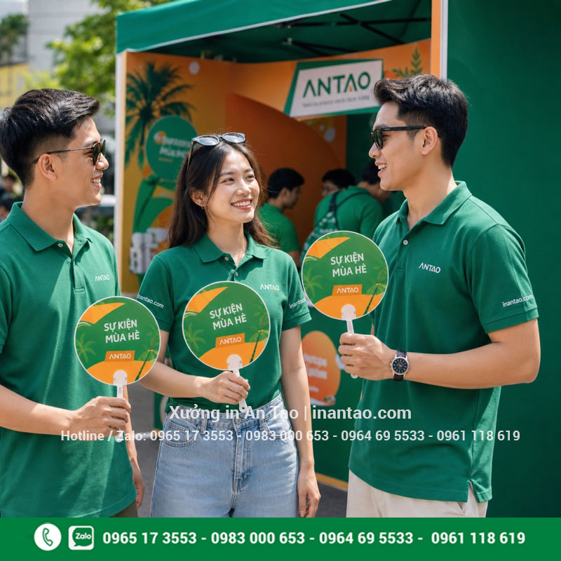 Quạt giấy quảng cáo cho hội chợ và sự kiện Quạt giấy quảng cáo được sử dụng tại sự kiện mùa hè