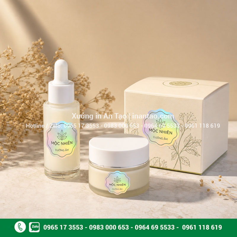 Tem bảy màu dán mỹ phẩm Tem bảy màu thường in logo dán trên chai hũ và hộp mỹ phẩm