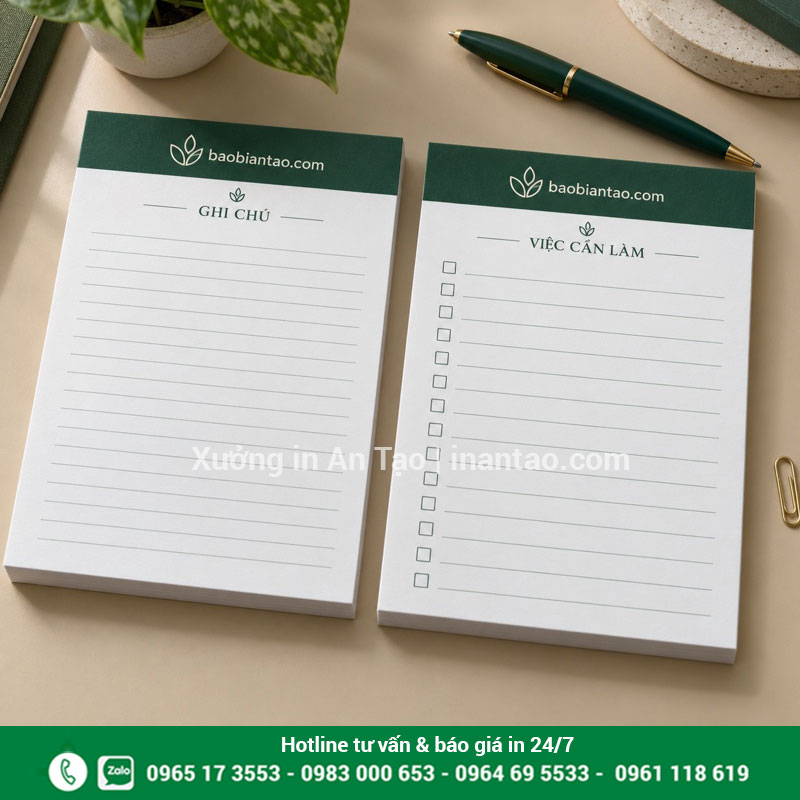 Bố cục sổ ghi chú in logo dễ sử dụng Hai mẫu sổ ghi chú in logo có dòng kẻ và ô đánh dấu công việc