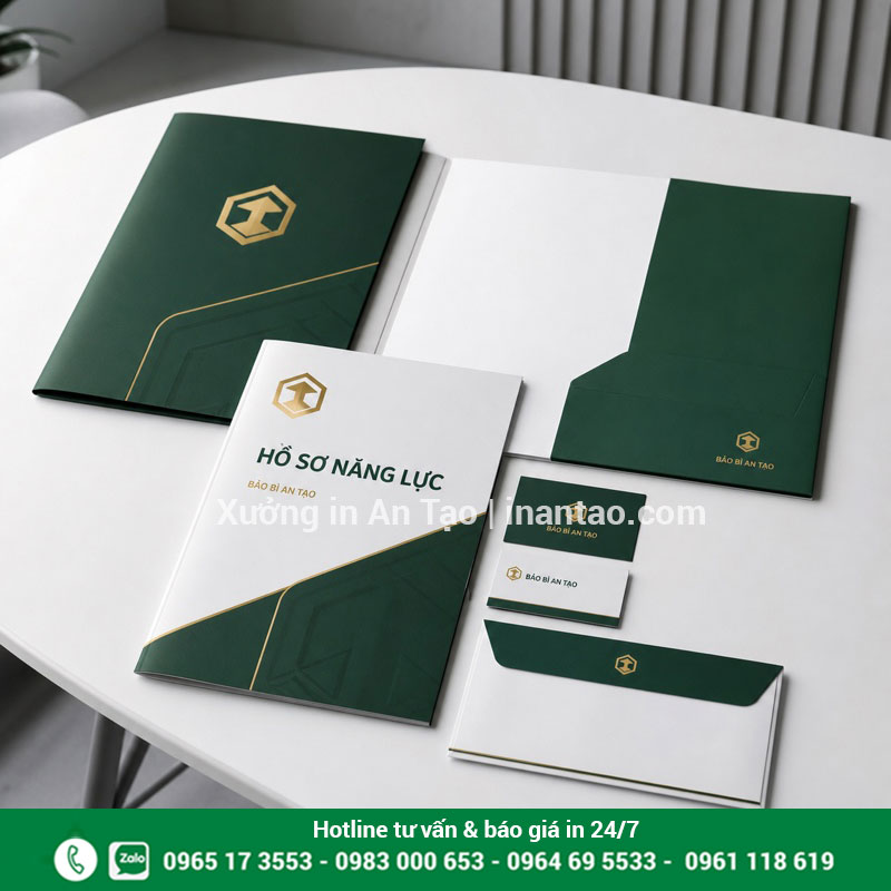Bộ profile công ty in theo nhận diện thương hiệu Bộ in profile công ty folder danh thiếp và bao thư đồng bộ