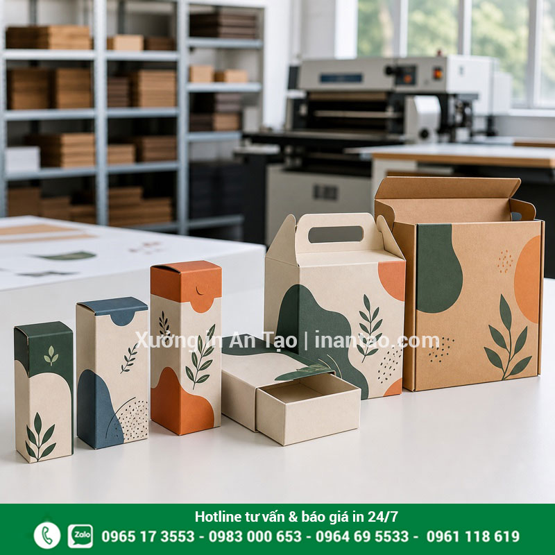 Các cấu trúc hộp giấy theo kích thước và công năng Các kiểu hộp giấy in hoàn thiện từ nhỏ đến lớn trên bàn mẫu