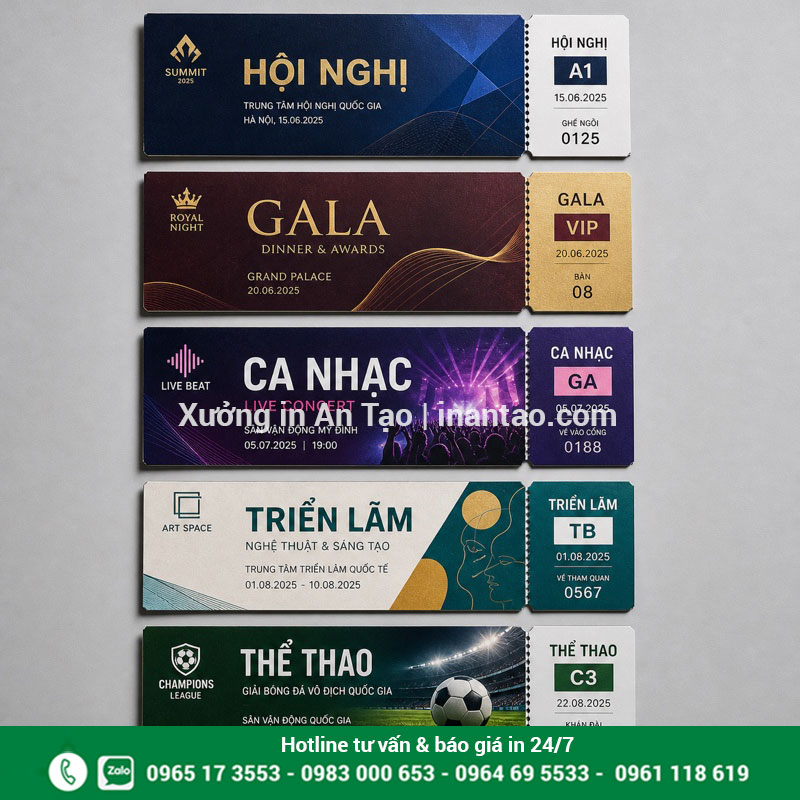 Mẫu vé sự kiện theo từng loại chương trình Các mẫu vé sự kiện hội nghị gala ca nhạc triển lãm và thể thao