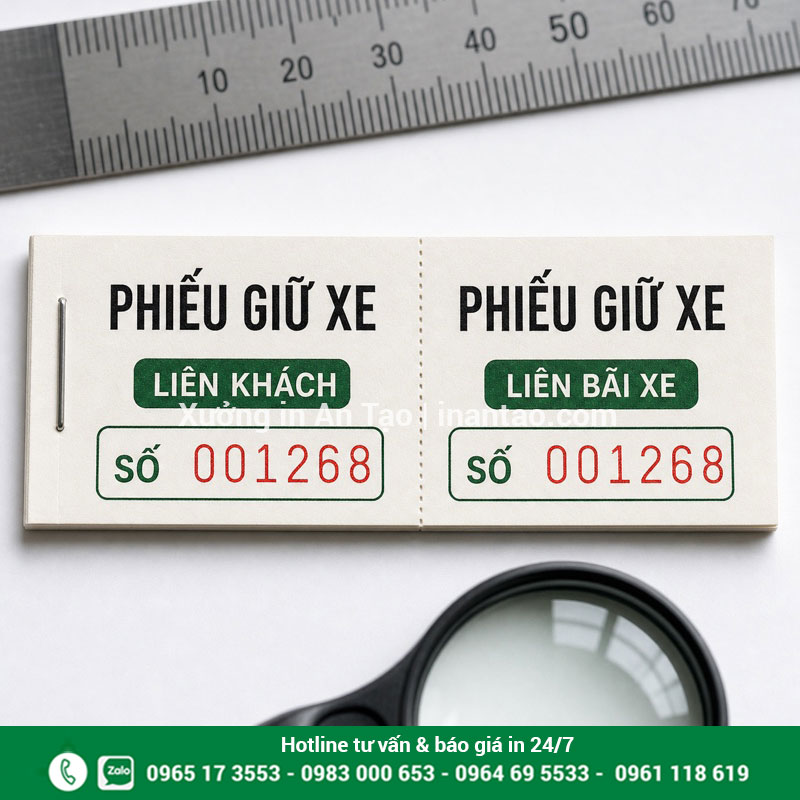 Mẫu in phiếu giữ xe hai liên dễ đối soát Cấu tạo phiếu giữ xe hai liên có cùng số nhảy và đường răng cưa