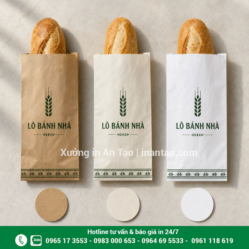 Giấy Kraft, giấy ngà và giấy trắng cho túi bánh mì So sánh chất liệu dùng để in túi giấy bánh mì