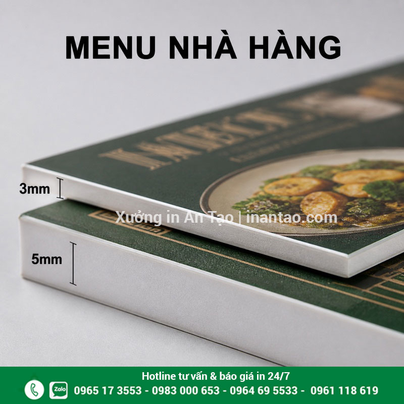 So sánh menu formex dày 3 mm và 5 mm Cận cảnh độ dày menu formex 3 mm và 5 mm