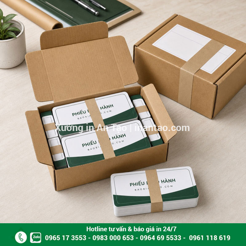 Đóng gói đơn in phiếu bảo hành tại baobiantao.com Đóng gói phiếu bảo hành theo bó để giao hàng toàn quốc