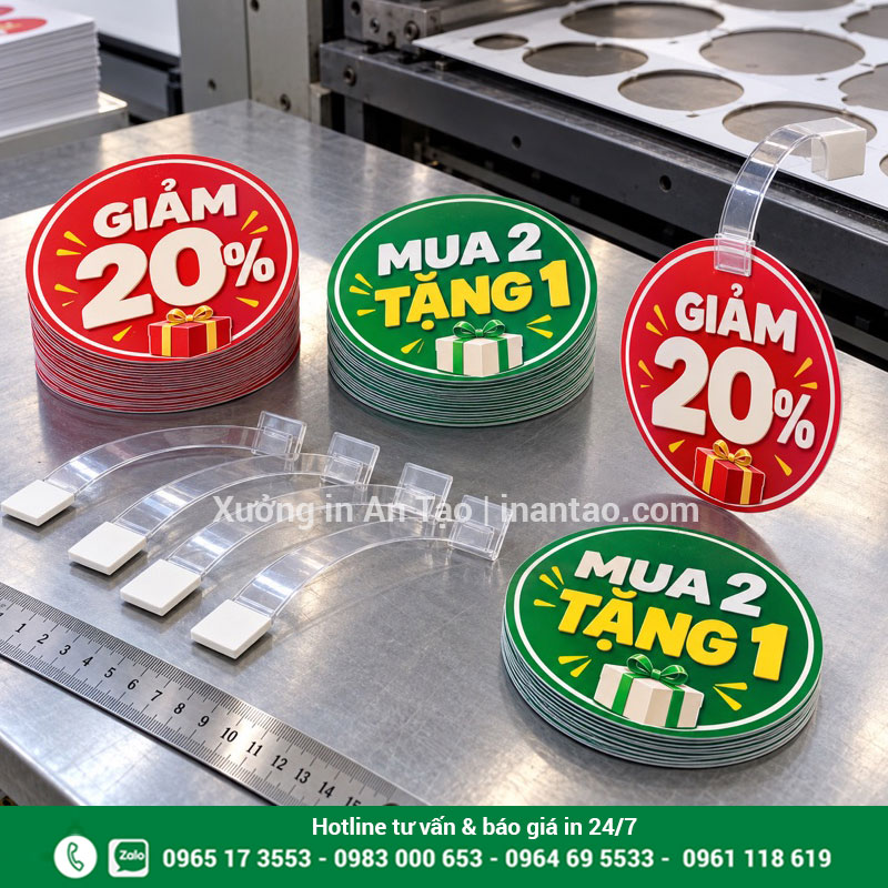 Gia công và kiểm tra sản phẩm trước khi giao Mặt wobbler đã in bế cùng thân nhựa và dụng cụ kiểm tra trên bàn gia công