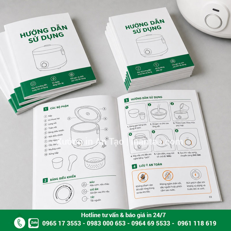 In sách hướng dẫn sử dụng theo kích thước sản phẩm Sách hướng dẫn sử dụng có sơ đồ và cảnh báo rõ ràng