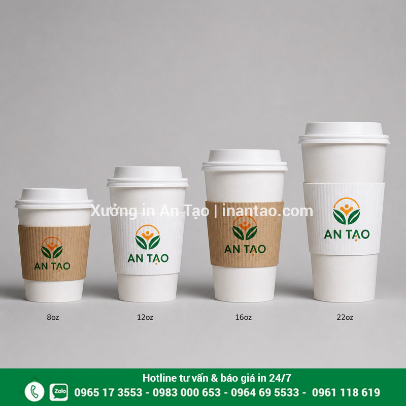 Chọn kích thước cover cốc giấy theo dung tích ly Bộ kích thước cover cốc giấy cho ly 8oz 12oz 16oz và 22oz