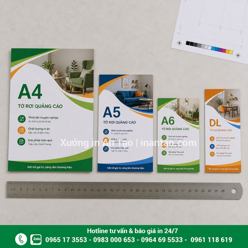 Kích thước tờ rơi quảng cáo phổ biến So sánh kích thước in tờ rơi A4 A5 A6 và DL