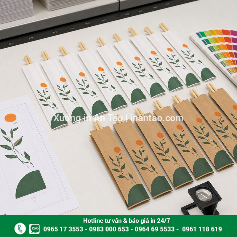 Kiểm tra chất lượng bao đũa sau in Các bao đũa thành phẩm được kiểm tra màu và độ đồng đều
