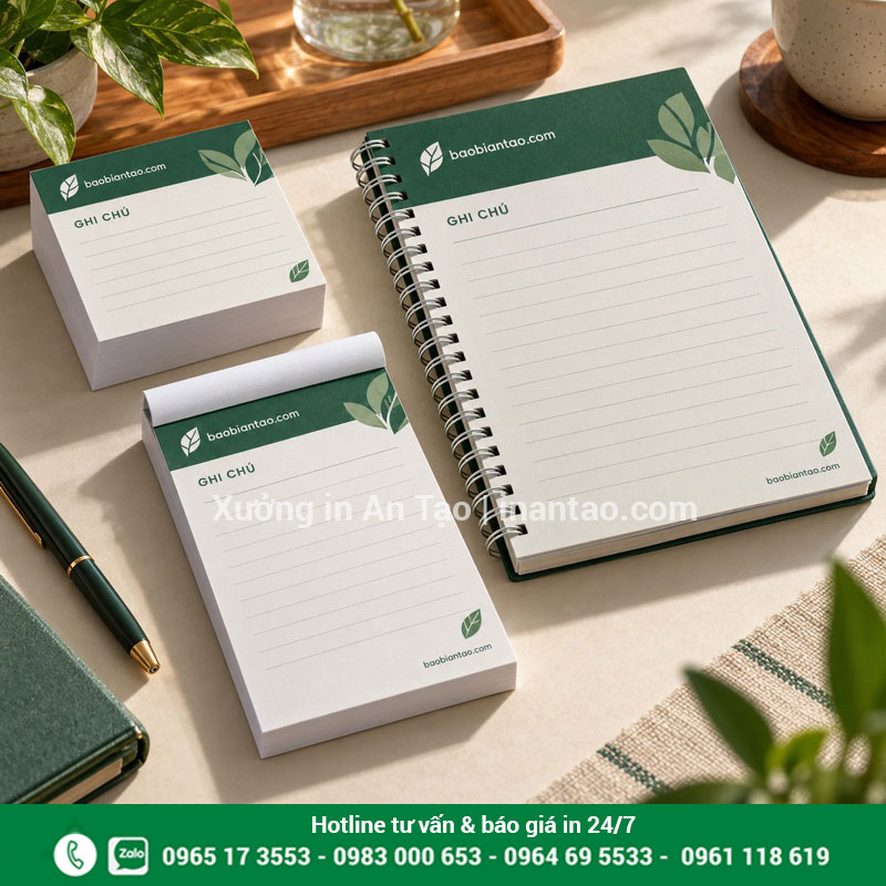 Các mẫu sổ note dán gáy và lò xo Mẫu sổ note dán gáy, giấy ghi chú khổ nhỏ và sổ lò xo in màu xanh