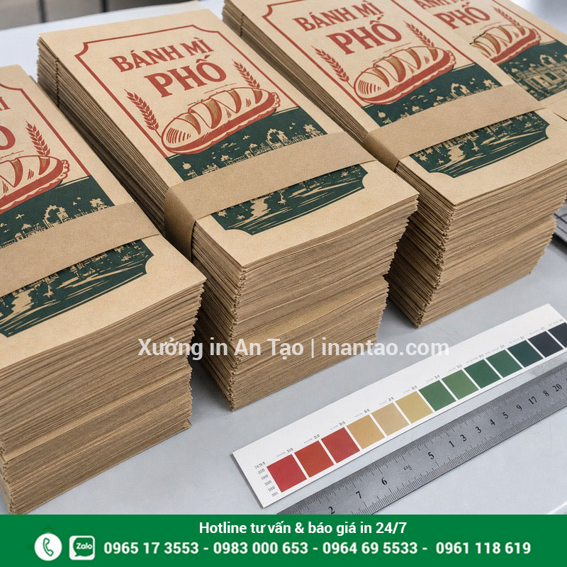 Kiểm tra chất lượng thành phẩm túi bánh mì tại xưởng Thành phẩm in bao bánh mì được kiểm tra và đóng theo lô