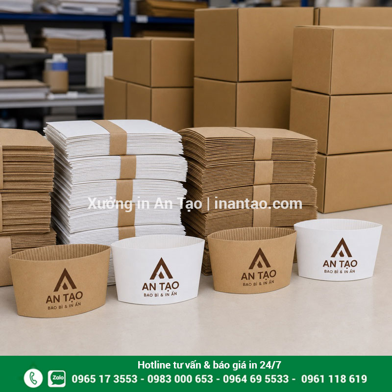 Thành phẩm vòng giấy bọc ly tại xưởng baobiantao.com Thành phẩm vòng giấy bọc ly in theo yêu cầu đóng gói giao hàng